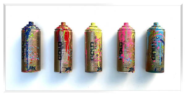 E.M. Zax- Mixed media unique hand painted "Spray Can 5X": Artist: E.M. Zax. Medium: Mixed media unique hand painted. Title: Spray Can 5X. Measures approx. 24" x 30" (framed). Signature: Hand Signed. Certificate of Authenticity: Is included. Reference#: 69979
