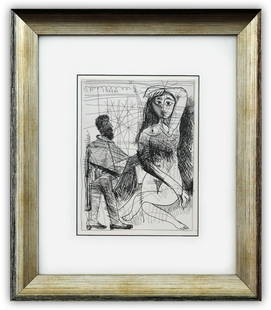 After Pablo Picasso- Offset Lithograph "From The 347 Series": Artist: After Pablo Picasso. Medium: Offset Lithograph. Title: From The 347 Series. Size: 11" x 9". Measures approx. 20" x 18" (framed). Additional: Custom framed. Unsigned and unnumbered. The 347 Ser