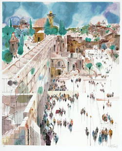 Shmuel Katz- Original Serigraph "View to Mt. Zion": Artist: Shmuel Katz. Medium: Original Serigraph. Title: View to Mt. Zion. Size: 34" x 26". Signature: Hand Signed by the Artist. Certificate of Authenticity: Is Included. Reference#: 21114.