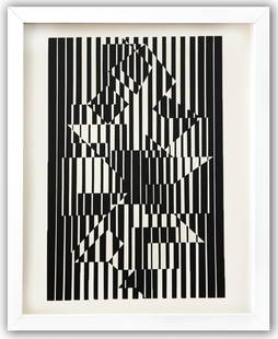 Victor Vasarely- Heliogravure Print "Untitled": Artist: Victor Vasarely. Medium: Heliogravure Print. Title: Untitled. Size: 13" x 10". Measures approx. 15" x 12" (framed). Additional: Custom Framed. Reference#: 21521.