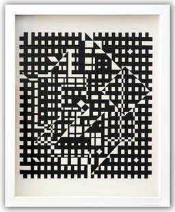Victor Vasarely- Heliogravure Print "Untitled": Artist: Victor Vasarely. Medium: Heliogravure Print. Title: Untitled. Size: 13" x 10". Measures approx. 15" x 12" (framed). Additional: Custom Framed. Reference#: 21519.