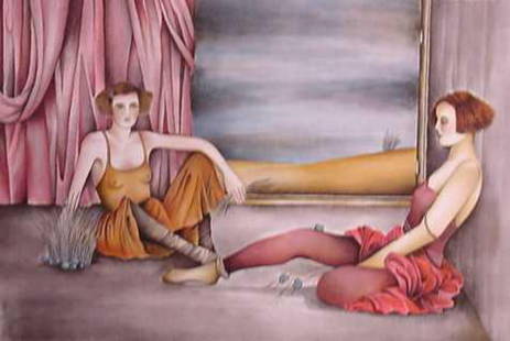 Haya Ran- Original Serigraph "Behind the Curtain": Artist: Haya Ran. Medium: Original Serigraph. Title: Behind the Curtain. Size: 16" x 23". Signature: Hand Signed by the Artist. Certificate of Authenticity: From the publisher. Reference#: 21148.