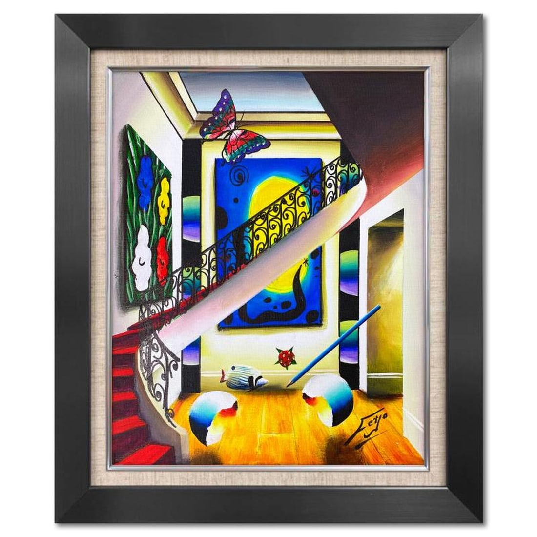 Ferjo, Framed Original Oil Painting on Canvas, Hand Signed with Letter of Authenticity: This is an original oil painting on canvas by Ferjo, hand signed by the artist. This piece comes custom framed. Includes Letter of Authenticity. Measures approx. 24.5" x 20.5" (frame), 19.5" x 15.5" (