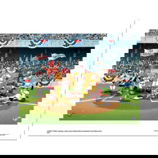 Line Up At The Plate (Cardinals) is a Limited Edition Giclee from Warner Brothers with Hologram Seal: Line Up At The Plate (Cardinals) is a limited edition giclee on paper from Warner Brothers featuring iconic Looney Tunes characters in St. Louis Cardinals MLB uniforms. It comes numbered, with hologra