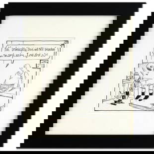 Bizarro - "Probe" is a Framed Original Pen & Ink Drawing, by Dan Piraro, Hand Signed by the Artist: Enter a surreal and satirical world of twisted imagination and award winning creativity. "Probe" is an original pen & ink drawing on paper by Dan Piraro, creator of the critically acclaimed and award