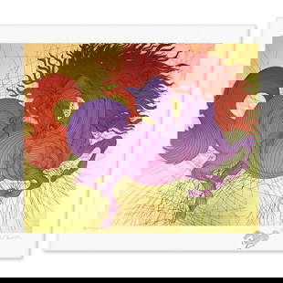 Guillaume Azoulay- Gold Leaf Silkscreen with Remarque "La Jument": Artist: Guillaume Azoulay. Medium: Gold Leaf Silkscreen with Remarque. Title: La Jument. Size: 35" x 40". Signature: Hand Signed and Numbered. Reference#: 74613.