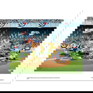 Line Up At The Plate (Cubs) is a Limited Edition Giclee from Warner Brothers with Hologram Seal and: Line Up At The Plate (Cubs) is a limited edition giclee on paper from Warner Brothers featuring iconic Looney Tunes characters in Chicago Cubs MLB uniforms. It comes numbered, with hologram seal, and