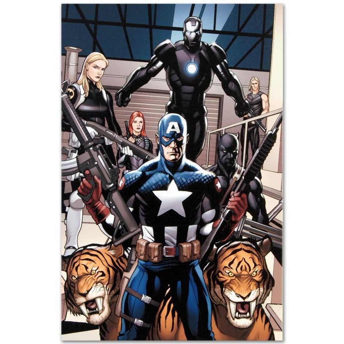 Marvel Comics "Ultimate New Ultimates #3" Numbered Limited Edition Giclee on Canvas by Frank Cho: A piece of comic book history, this limited edition, from original art by Frank Cho, depicts Captain America, Black Panther, Carol Danvers, Iron Man, Shanna The She-Devil, Ka-Zar. A self-taught artist