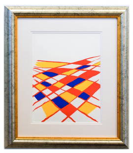 Alexander Calder- Lithograph "DLM190 - Composition II": Artist: Alexander Calder. Medium: Lithograph. Title: DLM190 - Composition II. Size: 15" x 11". Measures approx. 23.5" x 19" (framed). Certificate of Authenticity: Is included. Additional: Year : 1971