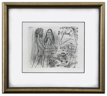 After Pablo Picasso- Offset Lithograph "From The 347 Series": Artist: After Pablo Picasso. Medium: Offset Lithograph. Title: From The 347 Series. Size: 7" x 9". Measures approx. 14" x 16" (framed). Additional: Custom framed. Unsigned and unnumbered. The 347 Seri