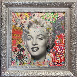 E.M ZAX- 1/1  Original collage and paint on panel: Artist: E.M ZAX. Medium: 1/1 Original collage and paint on panel. Measures approx. 30" x 30" (framed). Signature: Hand Signed. Reference#: 87268.