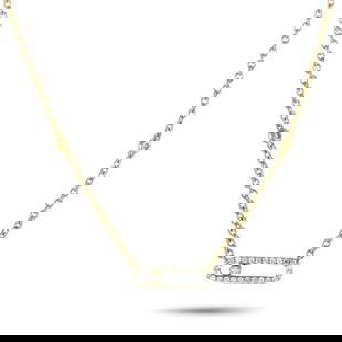 14K YELLOW GOLD 0.25CT DIAMOND NECKLACE: A diamond necklace for an understated style. This piece features a barely-there chain in 14K yellow gold holding a paperclip-inspired pendant adorned with petite diamonds. Three bezel-set diamonds del