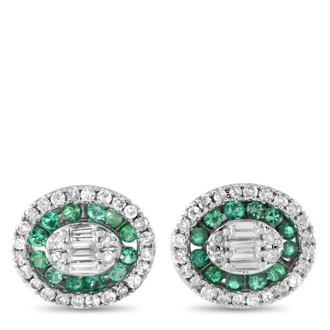 14K WHITE GOLD 0.40CT DIAMOND AND EMERALD OVAL HALO STUD EARRINGS (1 of 3)