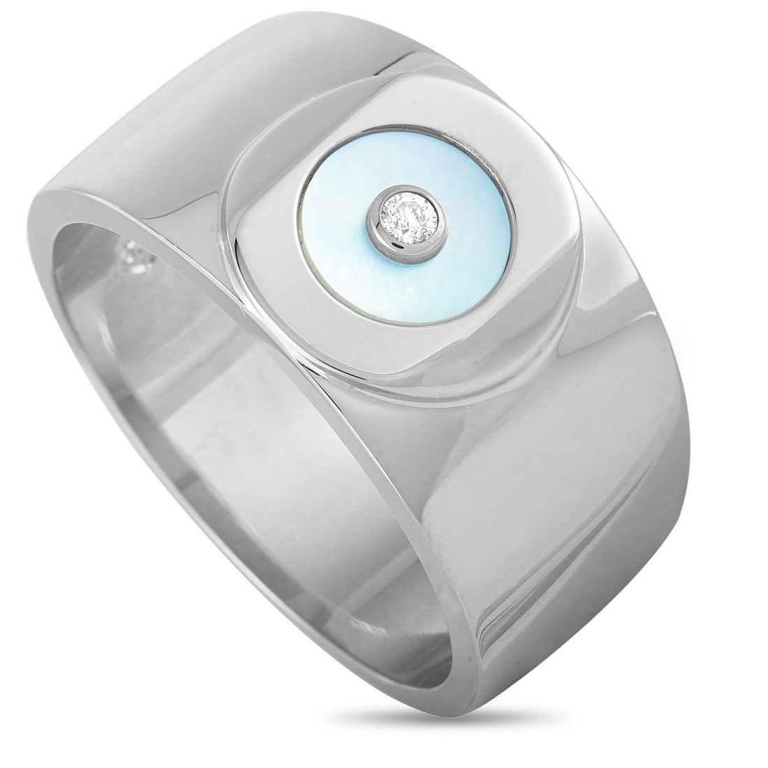 CHARRIOL STERLING SILVER DIAMOND AND MOTHER OF PEARL RING: This Charriol ring is crafted from sterling silver and set with mother of pearl and a diamond stone that weighs 0.43 carats. The ring weighs 16.3 grams and boasts band thickness of 7 mm and top height