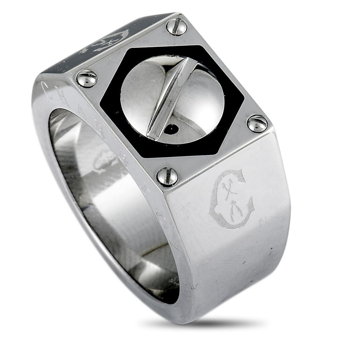 CHARRIOL ROTONDE STAINLESS STEEL BLACK EPOXY BAND RING: An exceptionally understated design is presented in robust fashion in this superb Rotonde ring that is created by Charriol. The ring is masterfully crafted from stainless steel.Ring Top Dimensions: 13