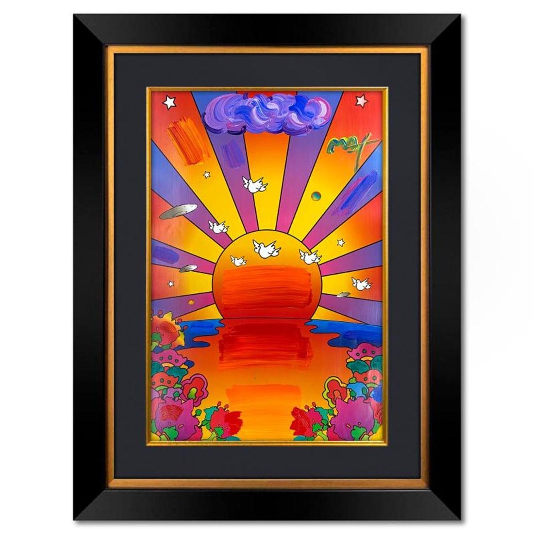 Peter Max, "Sunrise 2000" Framed One-of-a-Kind Mixed Media, Hand Signed with Registration Number (1 of 2)