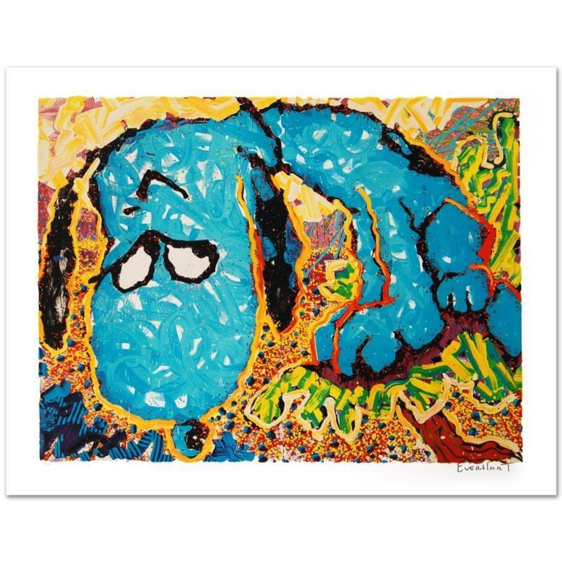 Hollywood Hound Dog Limited Edition Hand Pulled Original Lithograph by Renowned Charles Schulz: Hollywood Hound Dog is a limited edition hand pulled original lithograph on museum quality paper, numbered and hand signed by Tom Everhart. This is one of the final Everhart editions to be created on