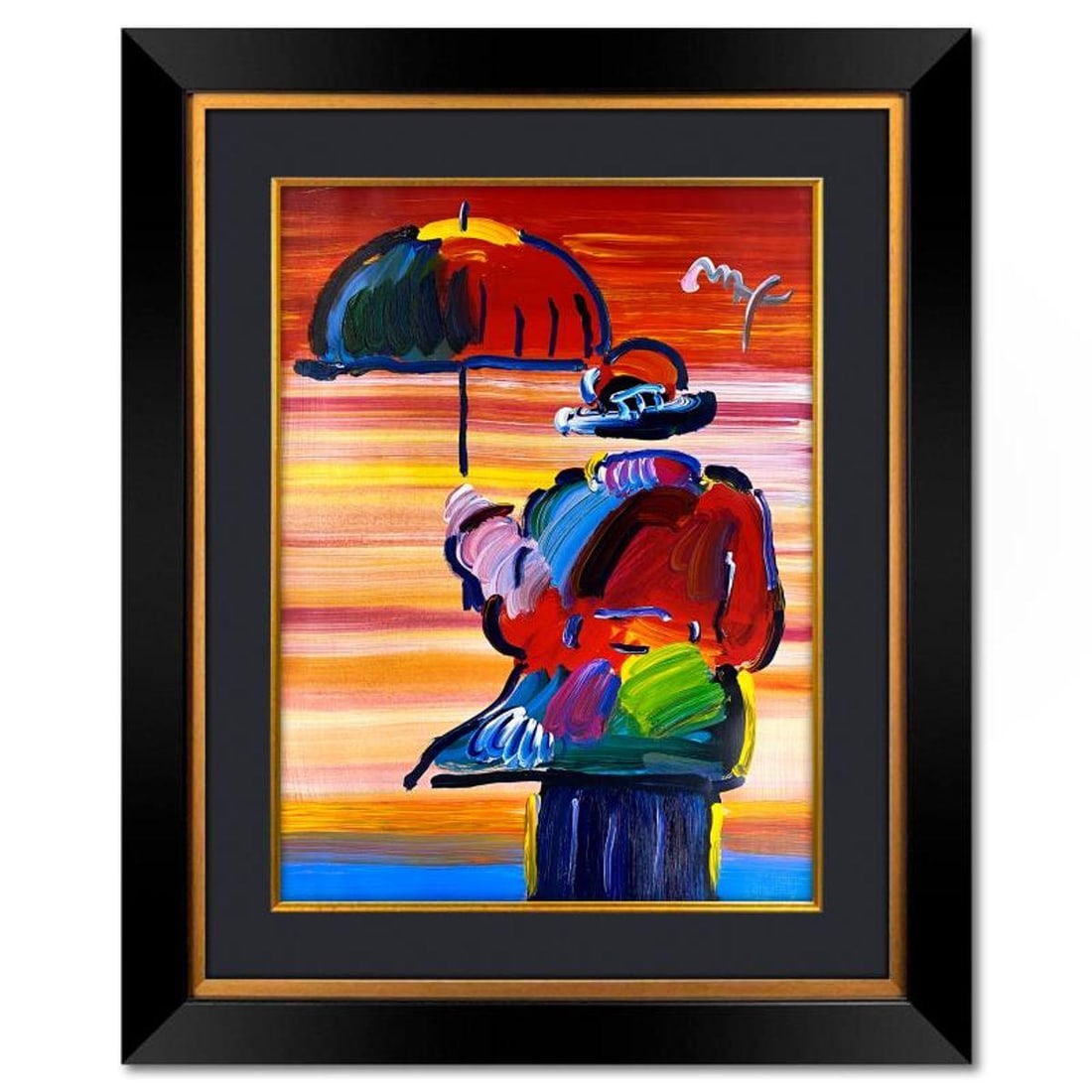 Peter Max, "Umbrella Man" Framed One-of-a-Kind Mixed Media, Hand Signed with Registration Number (1 of 2)