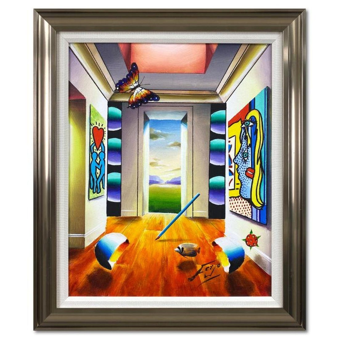 Ferjo, Framed Original Oil Painting on Canvas, Hand Signed with Letter of Authenticity: This is an original oil painting on canvas by Ferjo, hand signed by the artist. This piece comes custom framed. Includes Letter of Authenticity. Measures approx. 25" x 21" (frame), 19.5" x 15.5" (imag