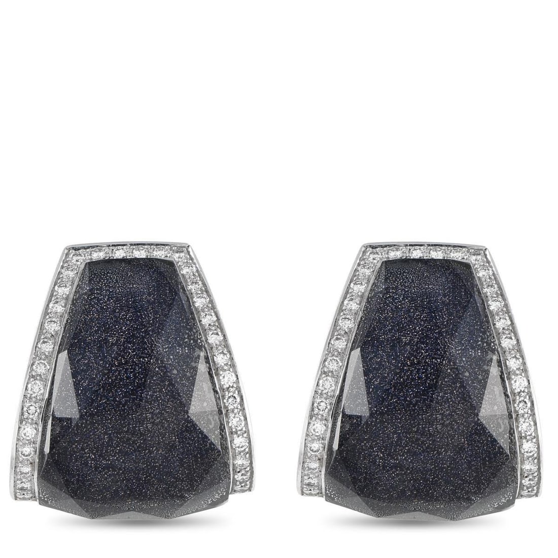 STEPHEN WEBSTER CRYSTAL HAZE 18K WHITE GOLD 1.0CT DIAMOND EARRINGS: An impressive example of Stephen Webster's innovative approach to jewelry design. These clip-on earrings in 18K white gold feature a faceted natural clear quartz layered over a dark-colored gemstone w