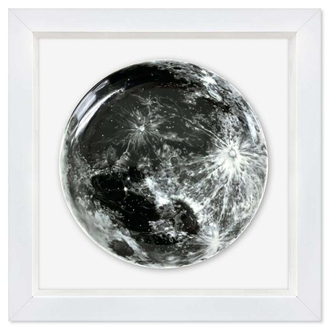 Robert Longo, "Last Moon" Framed Limited Edition Fine Bone China Plate.: Last Moon is a limited edition fine bone china plate by Robert Longo. This plate is custom framed and floated on linen. Measures approx. 15.5" x 15.5" (frame), 10.5" (plate diameter). This item requir