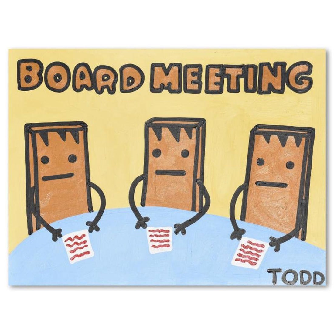 Todd Goldman, "Board Meeting" Original Acrylic Painting on Gallery Wrapped Canvas (48" x 36"), Hand (1 of 2)