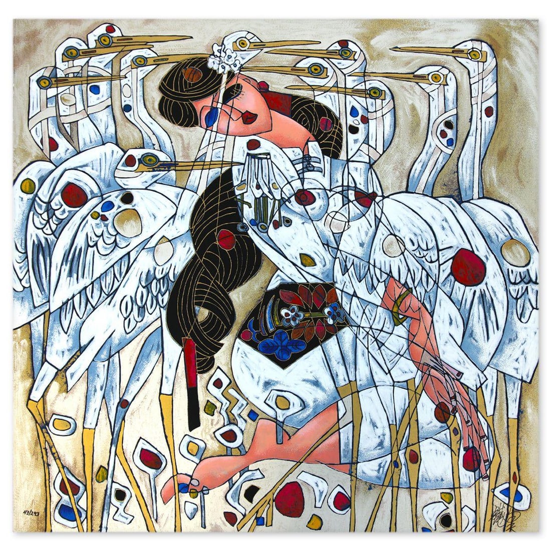 Jian Tie Feng- Silkscreen "Morning with Cranes" (1 of 4)