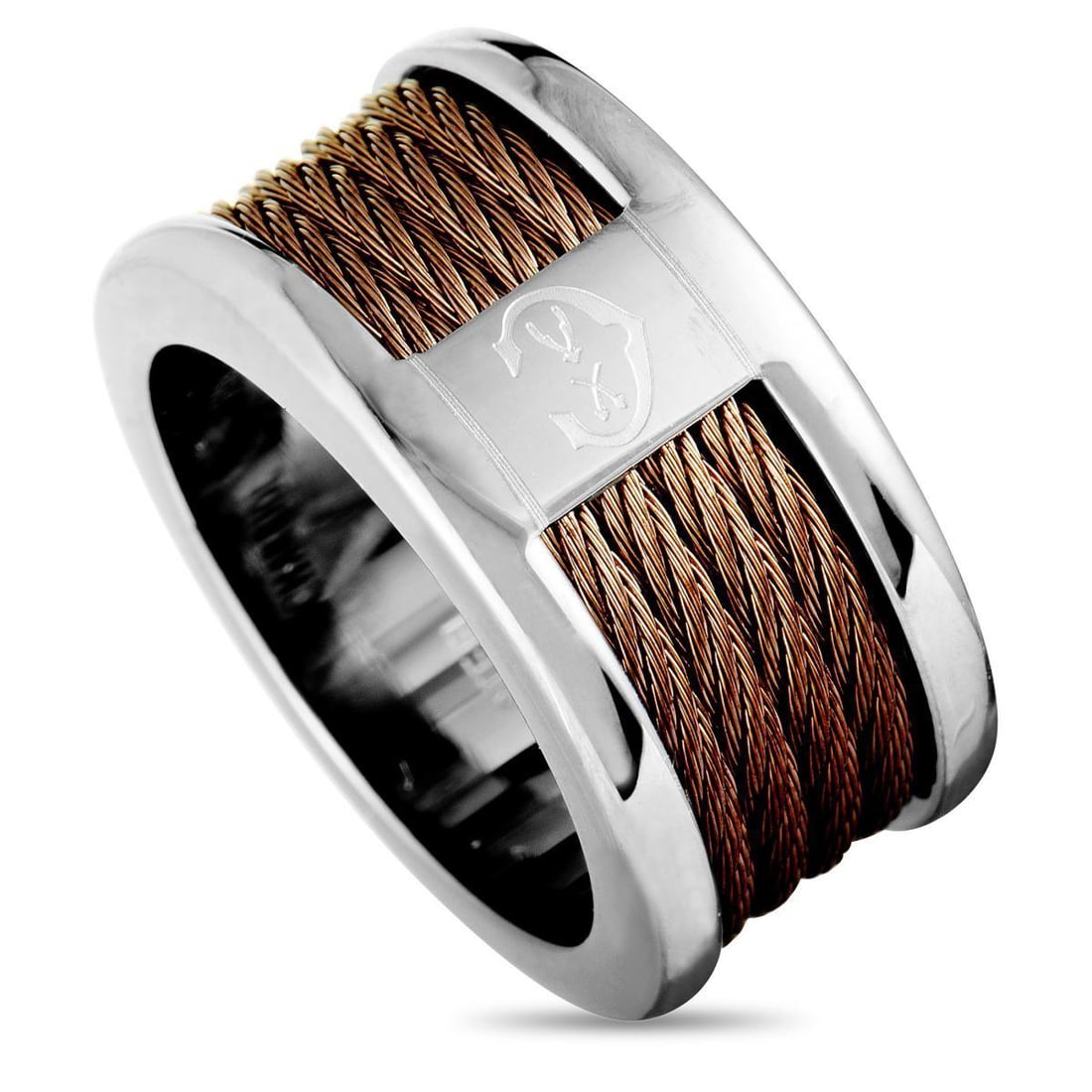 CHARRIOL FOREVER STAINLESS STEEL AND BRONZE PVD CABLE BAND RING: Offbeat elegance meets fashionable appeal in this extraordinarily envisioned Forever ring that is designed by Charriol in an incredibly unconventional manner. The ring is crafted from stainless steel,