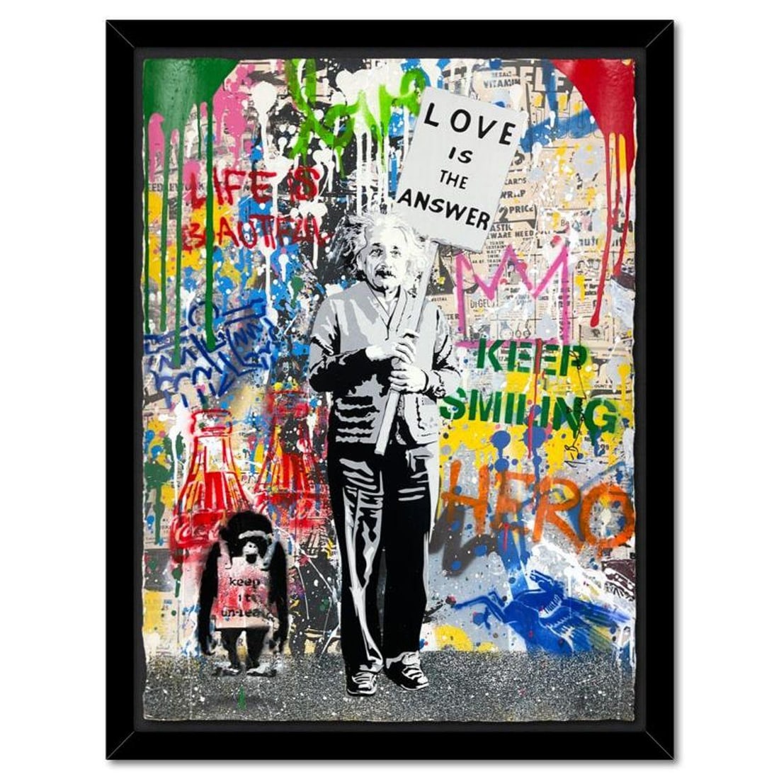 Mr. Brainwash, "Einstein" Framed Mixed Media Original, Hand Signed with Certificate of Authenticity. (1 of 3)