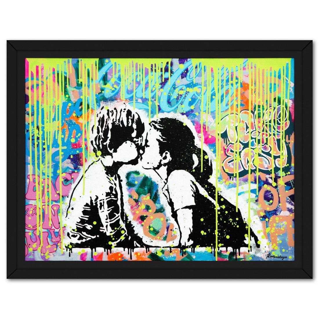 Nastya Rovenskaya- Original Oil on Canvas "Timeless Kiss": Artist: Nastya Rovenskaya. Medium: Original Oil on Canvas. Title: Timeless Kiss. Size: 30" x 40". Measures approx. 35" x 45" (framed). Signature: Hand Signed. Certificate of Authenticity: Is included.