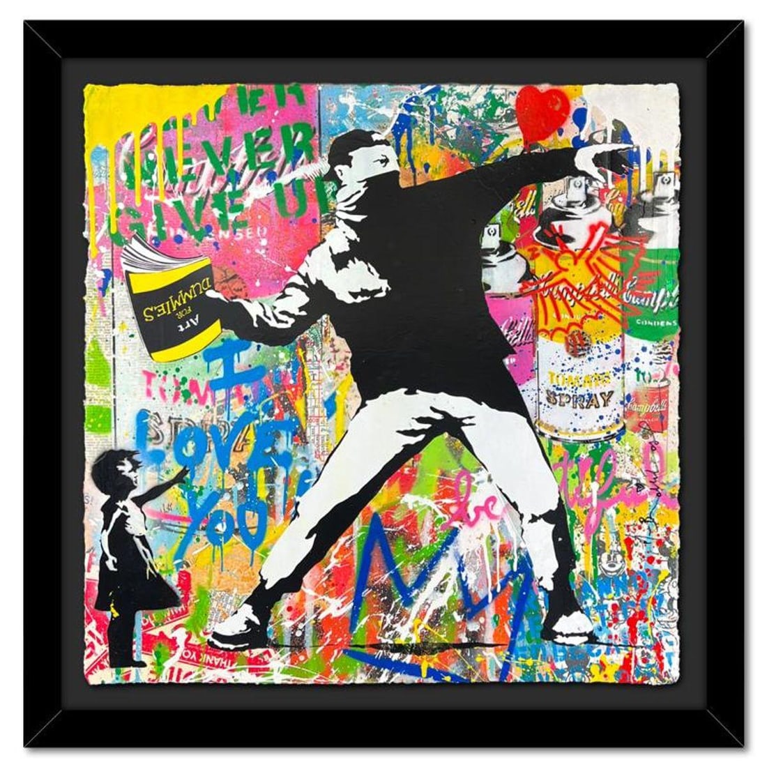 Mr. Brainwash, "Banksy Thrower" Framed Mixed Media Original, Hand Signed with Certificate of (1 of 3)
