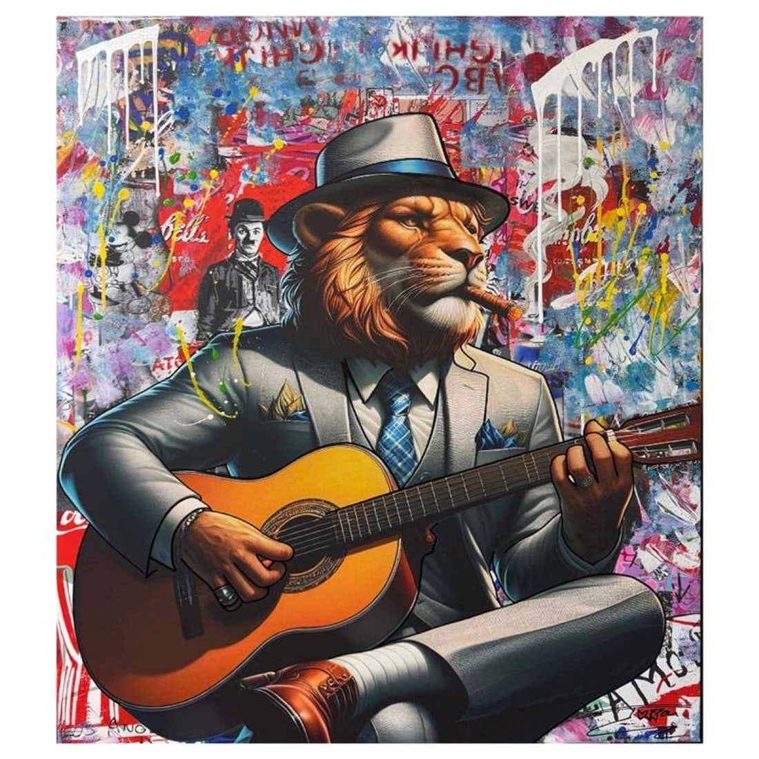 Jozza, "The Guitar Player" Unique Mixed Media on Canvas, Hand Signed with Letter of Authenticity. (1 of 1)