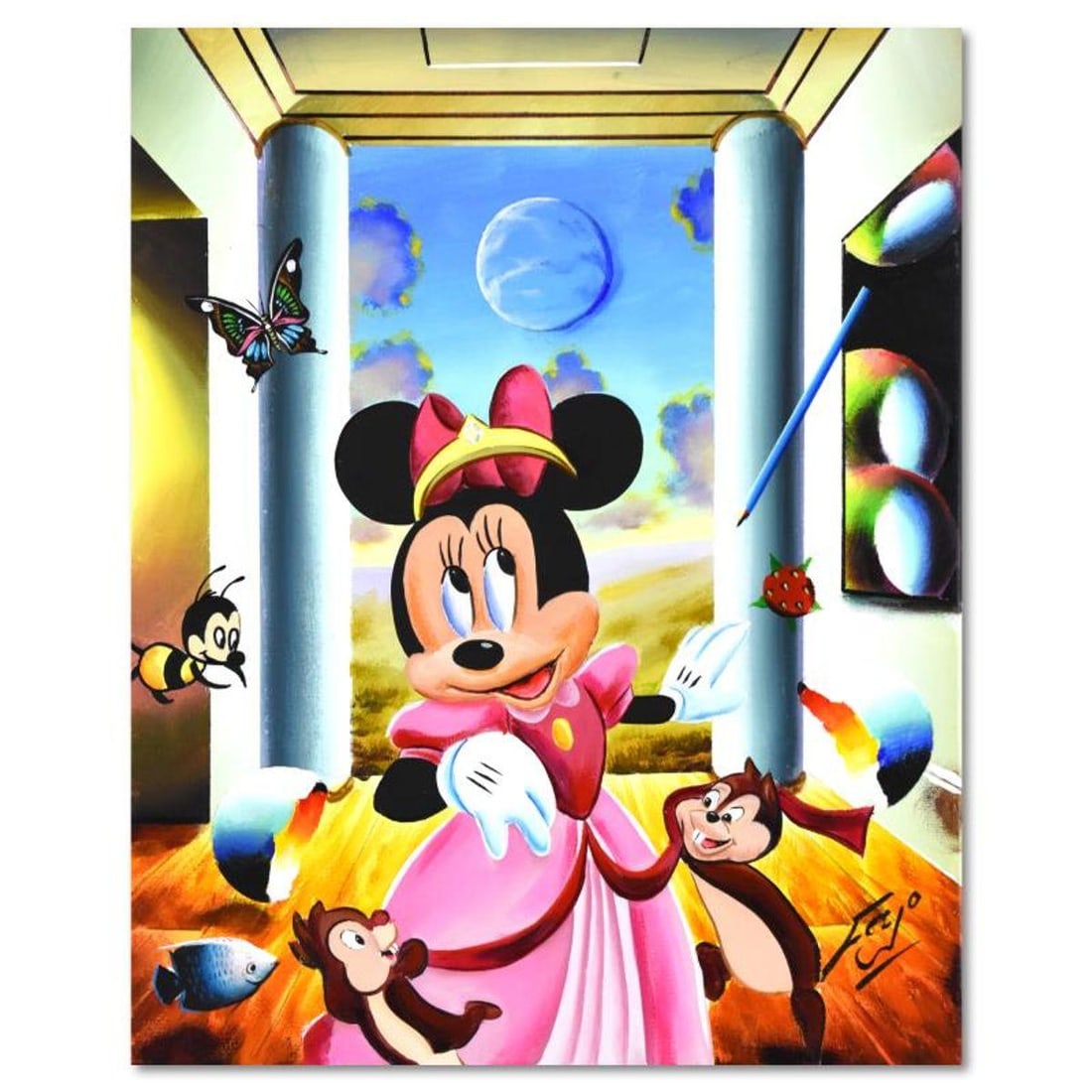 Ferjo, "Minnie Cinderella" Original Oil Painting on Canvas, Hand Signed with Letter of Authenticity.: Minnie Cinderella is an original oil painting on stretched canvas by Ferjo, hand signed by the artist. Includes Letter of Authenticity. Measures approx. 16" x 20" (image).