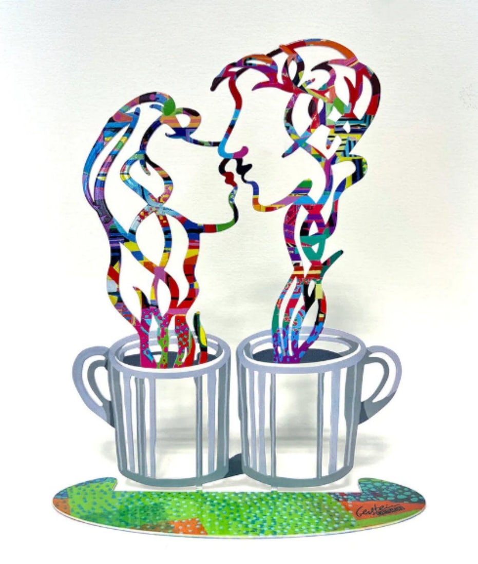 David Gerstein- Free Standing Sculpture "Up to Date": Artist: David Gerstein. Medium: Free Standing Sculpture. Title: Up to Date. Size: 11.8" x 9.8". Signature: Signed by the artist. Certificate of Authenticity: Is included. Additional: This piece is fre