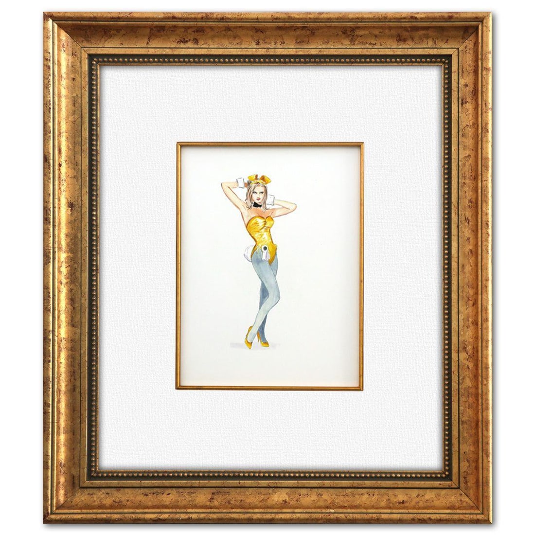 Victoria Fuller- Original Painting "Yellow Bunny Posing": Artist: Victoria Fuller. Medium: Original Painting. Title: Yellow Bunny Posing. Size: 11" x 9". Measures approx. 24" x 21" (framed). Signature: Hand Signed. Reference#: 74576.