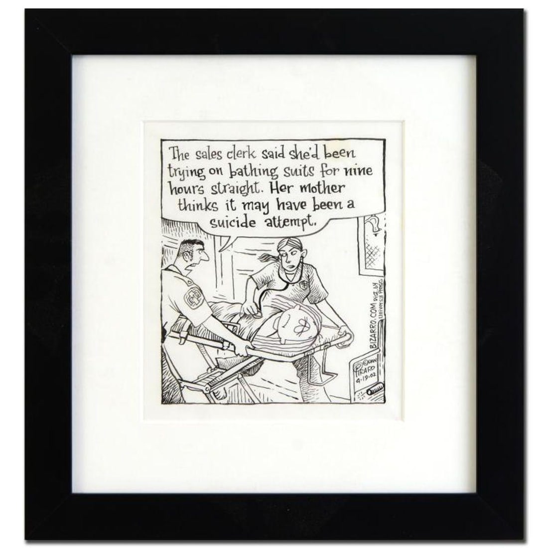 Bizarro, "Bathing Suit" is a Framed Original Pen & Ink Drawing, by Dan Piraro, Hand Signed by the (1 of 1)