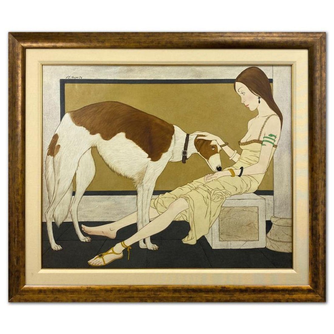 Philippe Noyer (1917-1985), "Woman and Her Dog" Framed Original Oil Painting on Canvas, Dated (1974) (1 of 2)