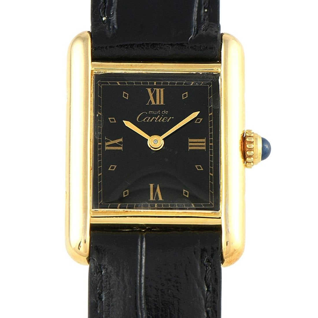 CARTIER MUST DE CARTIER TANK BLACK DIAL VERMEIL QUARTZ WATCH (1 of 4)