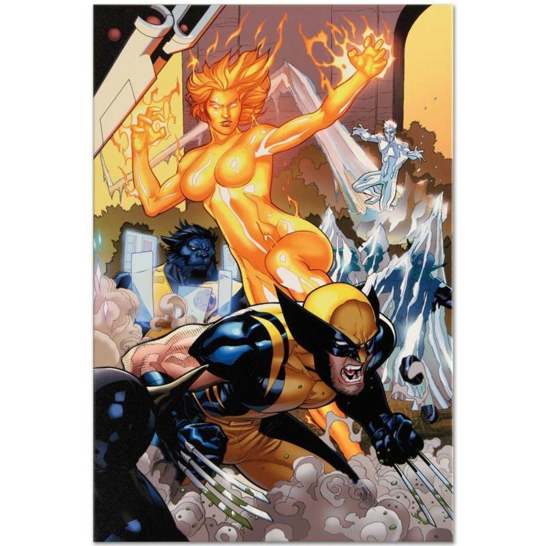Marvel Comics "Secret Invasion: X-Men #4" Numbered Limited Edition Giclee on Canvas by Terry Dodson: A piece of comic book history, this limited edition, from original art by Terry Dodson, depicts the classic characters Wolverine, Silver Surfer and Magma. Known primarily for his work on the X-Men fra