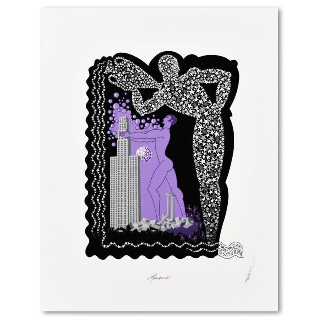 Erte (1892-1990), "Aquarius" Limited Edition Serigraph, Numbered 183/350 and Hand Signed with Letter: Aquarius is a limited edition serigraph on paper, numbered 183/350 and hand signed by Erte (1892-1990). Includes Letter of Authenticity. Measures approx. 19.5" x 25.5" (border), 13.5" x 19" (image).