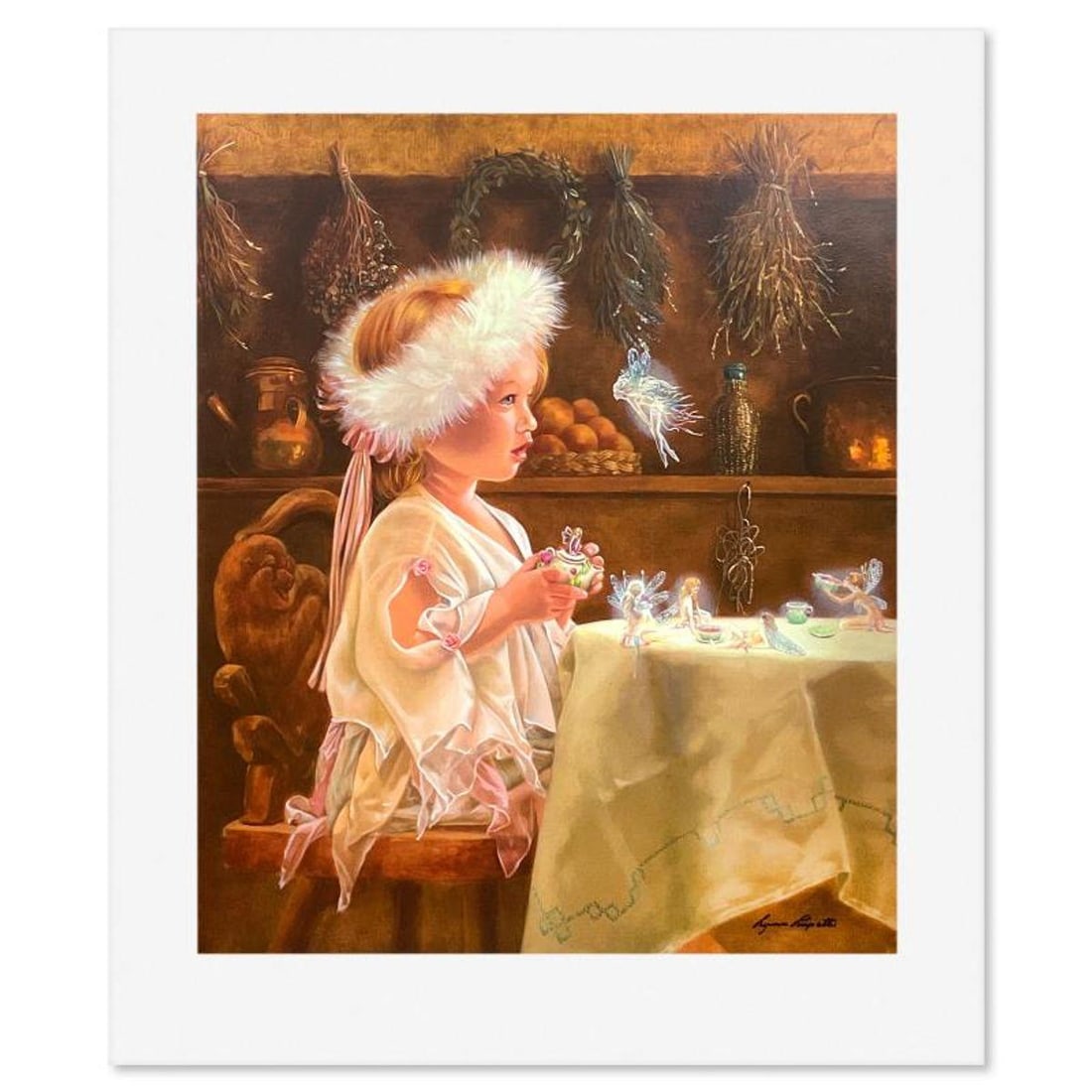 Lynn Lupetti, "Kiss of the Fairy" Limited Edition Printers Proof, Numbered and Hand Signed with: Kiss of the Fairy is a limited edition printers proof on paper by Lynn Lupetti, numbered and hand signed by the artist. Includes Letter of Authenticity. Measures approx. 30" x 25" (border), 24" x 20"