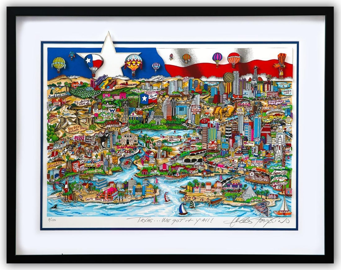 Charles Fazzino- 3D Construction Silkscreen Serigraph "Texas... We Got it Yall (Blue)" (1 of 3)