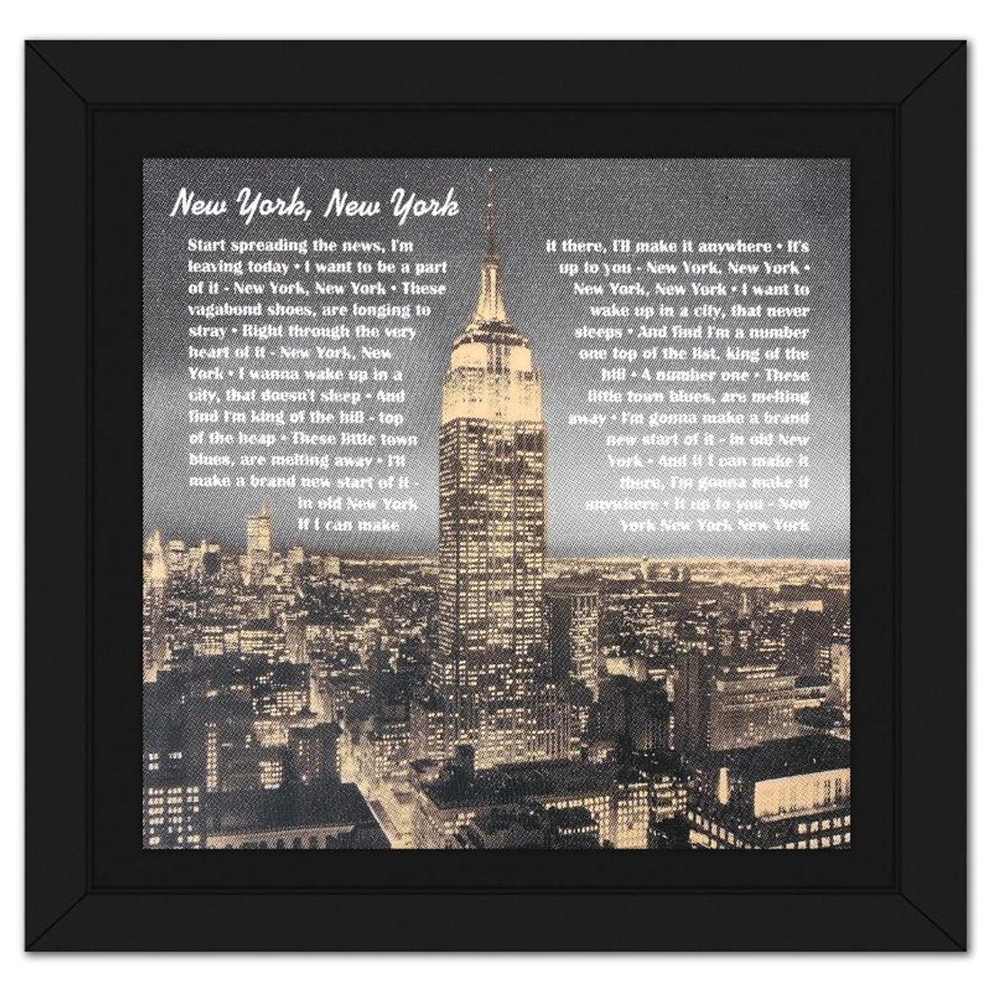 Steve Kaufman (1960-2010), "NY NY" Framed Hand Pulled Limited Edition Silscreen, Numbered PP 14/50: "NY NY" is a hand pulled limited edition silkscreen on canvas by Andy Warhol protege, Steve Kaufman (1960-2010), numbered PP 14/50 inverso and hand signed by the artist. This piece comes custom framed