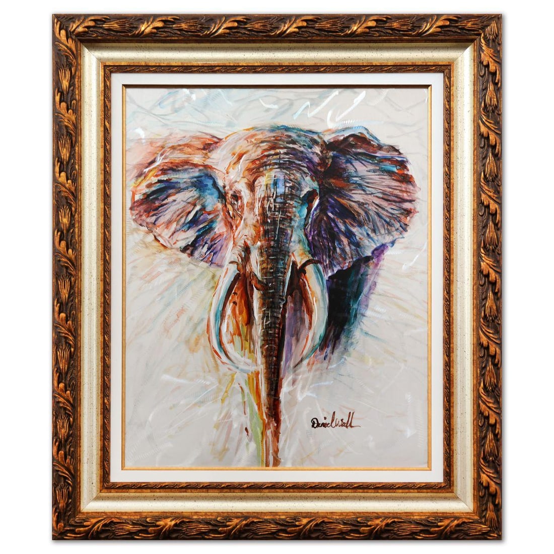 Daniel Wall- Acrylic Painting and Watercolor on Metal "The Elephant" (1 of 3)