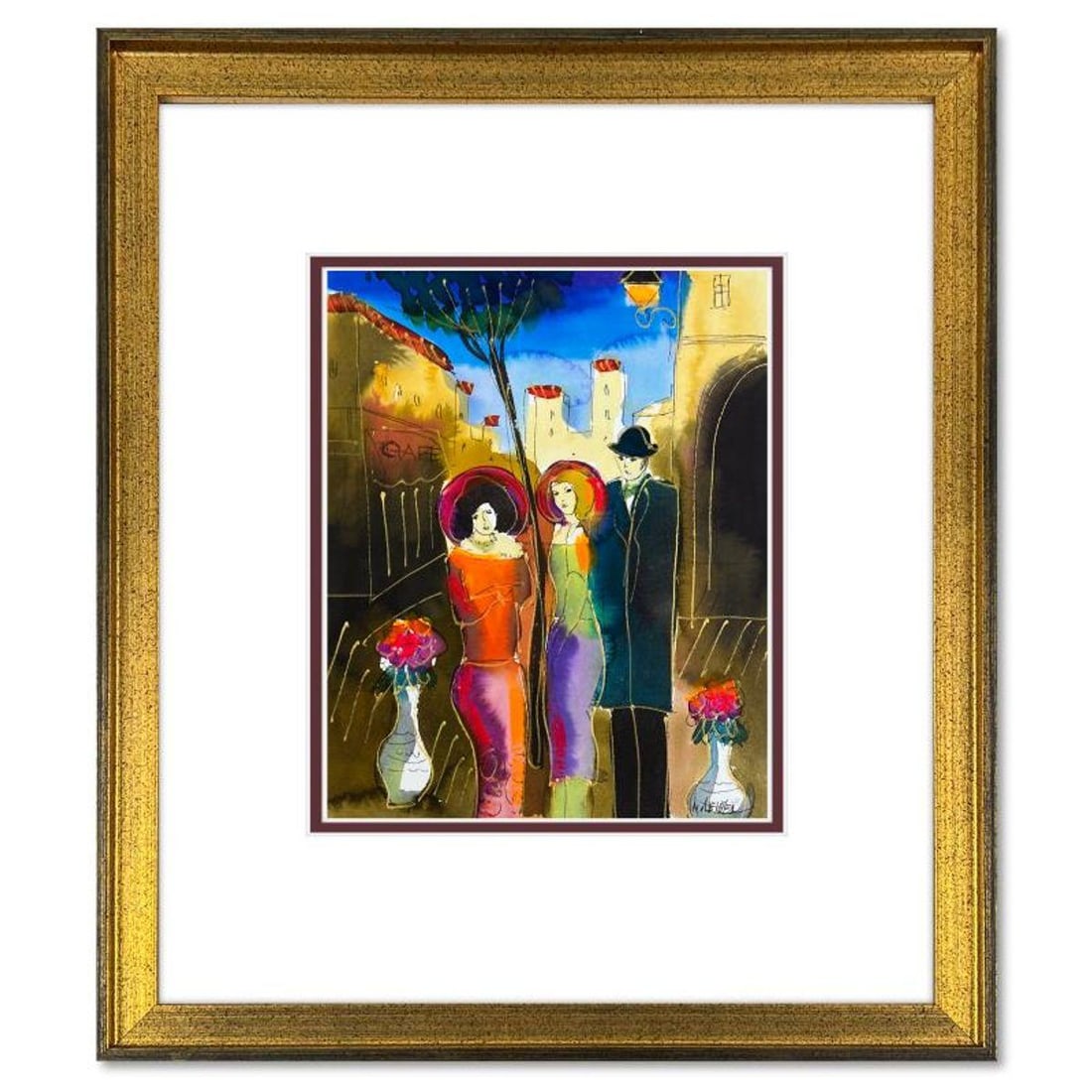 Moshe Leider, Framed Original Mixed Media Watercolor Painting, Hand Signed with Letter of (1 of 2)