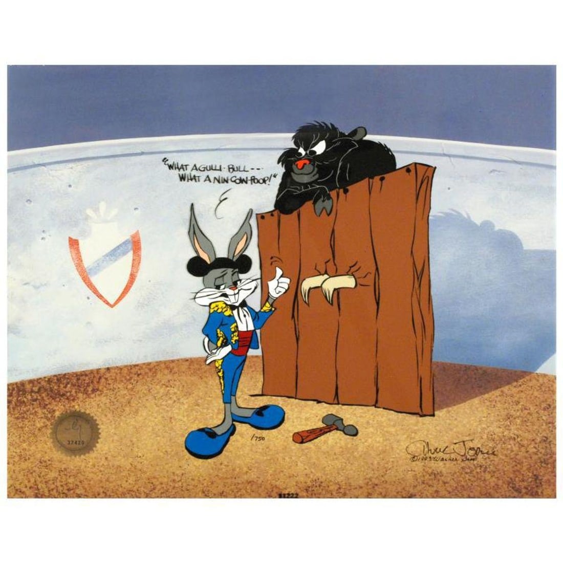 Bugs and Gulli-Bull Limited Edition Animation Cel by Chuck Jones (1912-2002). With Hand Painted: Own this amazing piece based on the original line image hand drawn and hand-inked on paper by Mr. Jones! "Bugs and Gulli-Bull" is a sold out limited edition animation cel with hand painted color on se