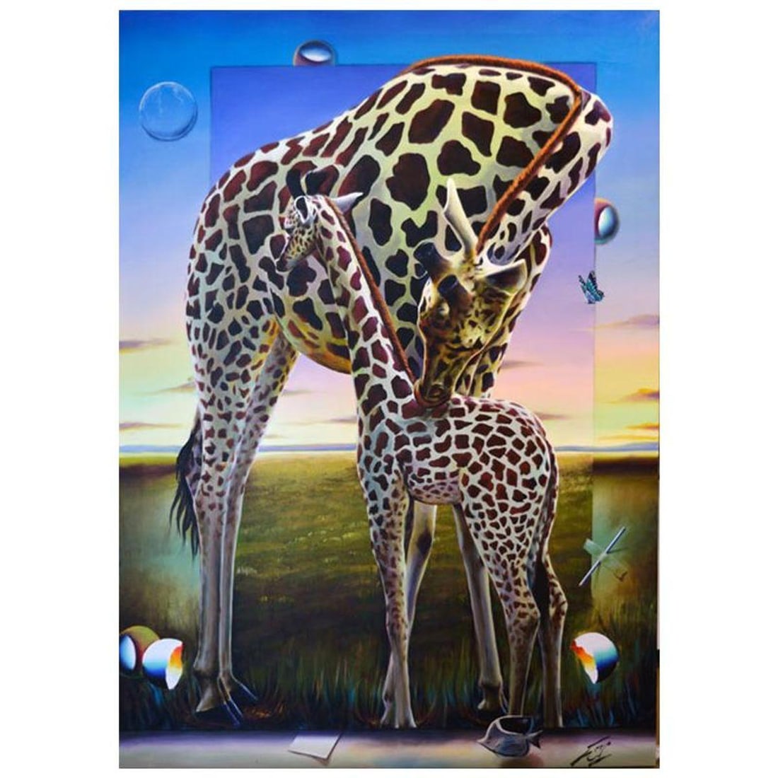 Ferjo, "A Mother's Kiss" Original Painting on Canvas, Hand Signed with Letter of Authenticity.: A Mother's Kiss is an original painting, oil on stretched canvas, by Ferjo. Hand signed by the artist, this piece comes with a letter of authenticity. Measures approx. 70" x 50" (image).