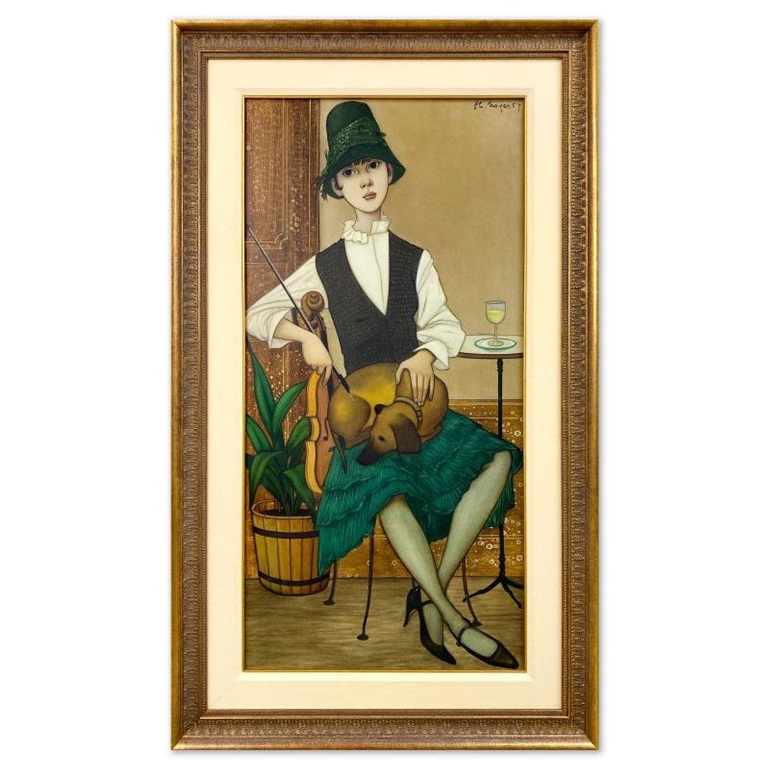 Philippe Noyer (1917-1985), "Jeune Fille Violon" Framed Original Oil Painting on Canvas, Dated (1 of 2)