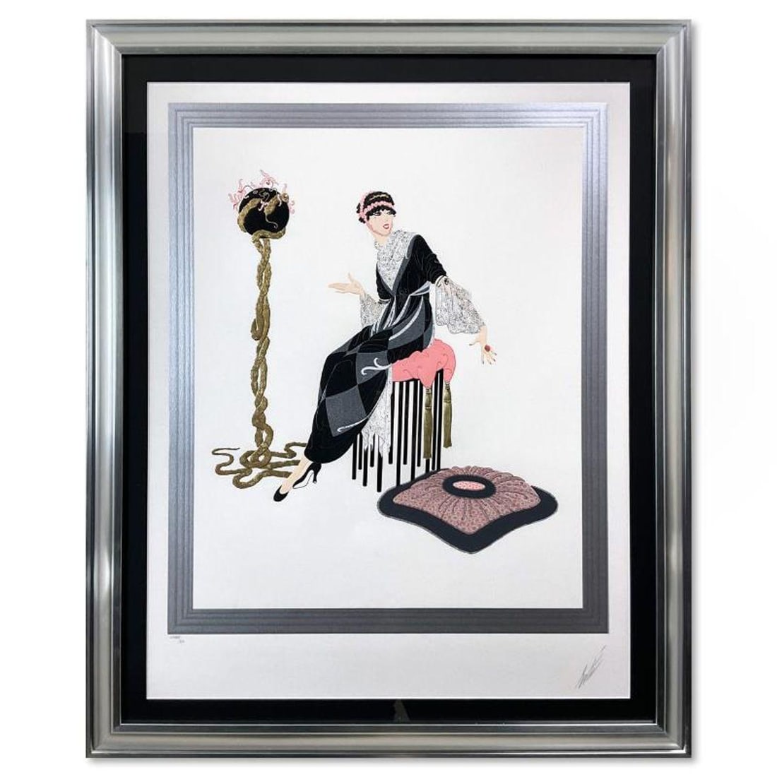 Erte (1892-1990), "Harmony" Framed Limited Edition Embossed Serigraph, Numbered LXXXIII/CL and Hand: Harmony is a limited edition embossed serigraph on paper by Erte (1892-1990), numbered LXXXIII/CL and hand signed by the artist. This piece comes custom framed. Includes Letter of Authenticity. Measur