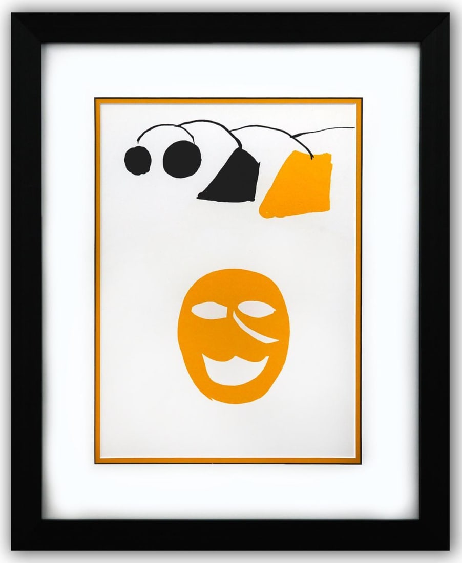 Alexander Calder- Lithograph "DLM221 - Masque jaune": Artist: Alexander Calder. Medium: Lithograph. Title: DLM221 - Masque jaune. Size: 15" x 11". Measures approx. 23" x 19" (framed). Certificate of Authenticity: Is included. Additional: Custom framed. R